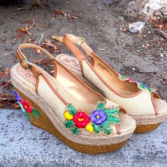 ANTHROPOLOGIE POETIC LICENSE PETAL PUSHER ESPADRILLE PLATFORM WEDGES SZ 8 FLORAL - Picture 3 of 11
